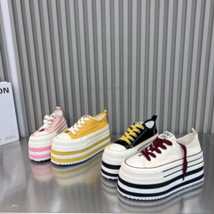 2026新款 小白鞋 厚底帆布鞋 低帮单鞋 女 女7cm小个子系带休闲鞋 韩版