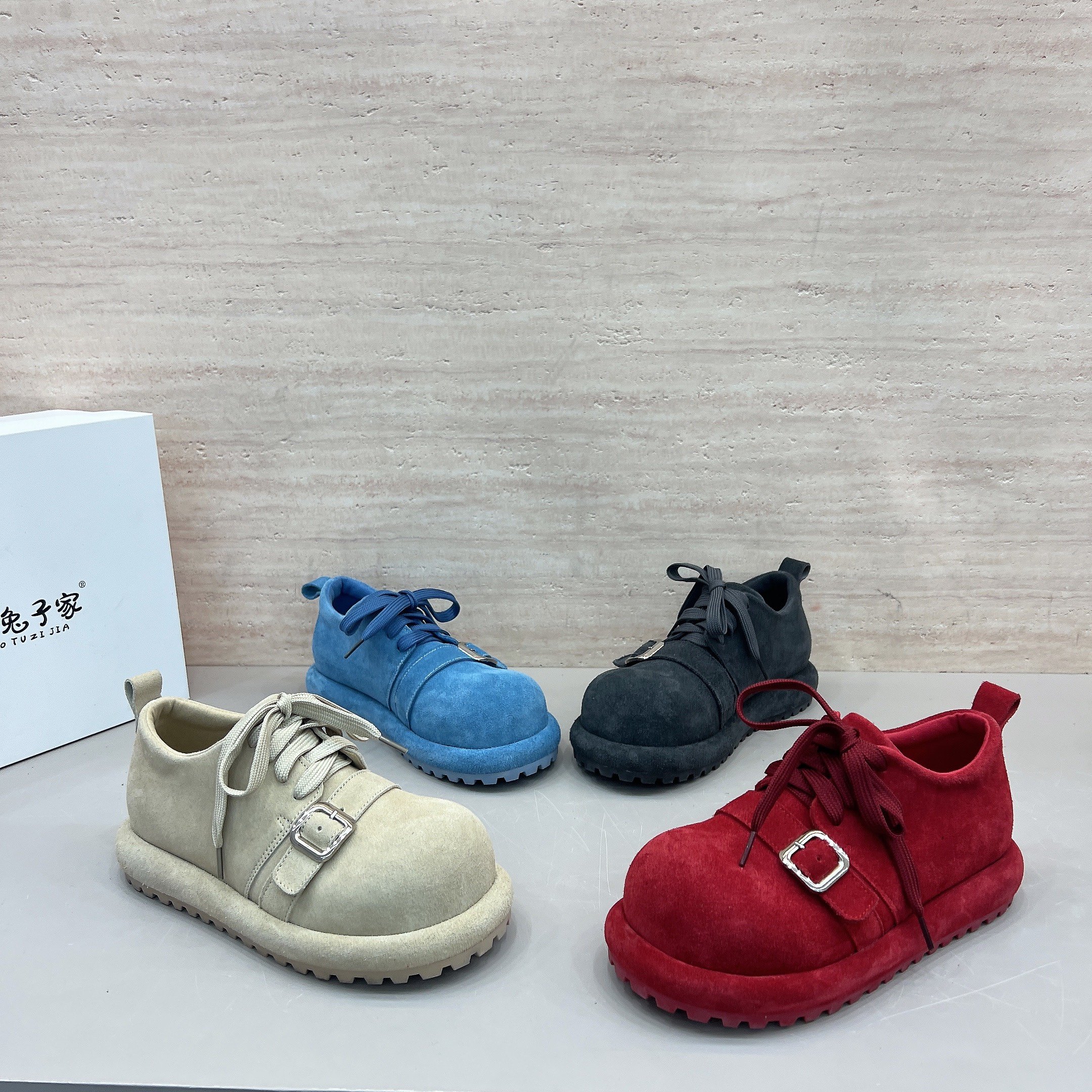 真皮磨砂皮厚底系带休闲鞋女2026新款皮带扣平底乐福鞋低帮单鞋女,女鞋,松糕（摇摇）鞋,淘宝优惠券,粉丝福利购,淘宝优惠卷