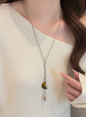 虎眼石星星月亮水滴吊坠项链女