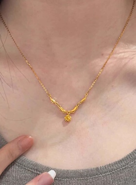 法式金色裙摆玫瑰轻奢锁骨链女