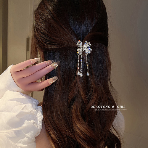 珍珠流苏发夹后脑勺夹子新款女