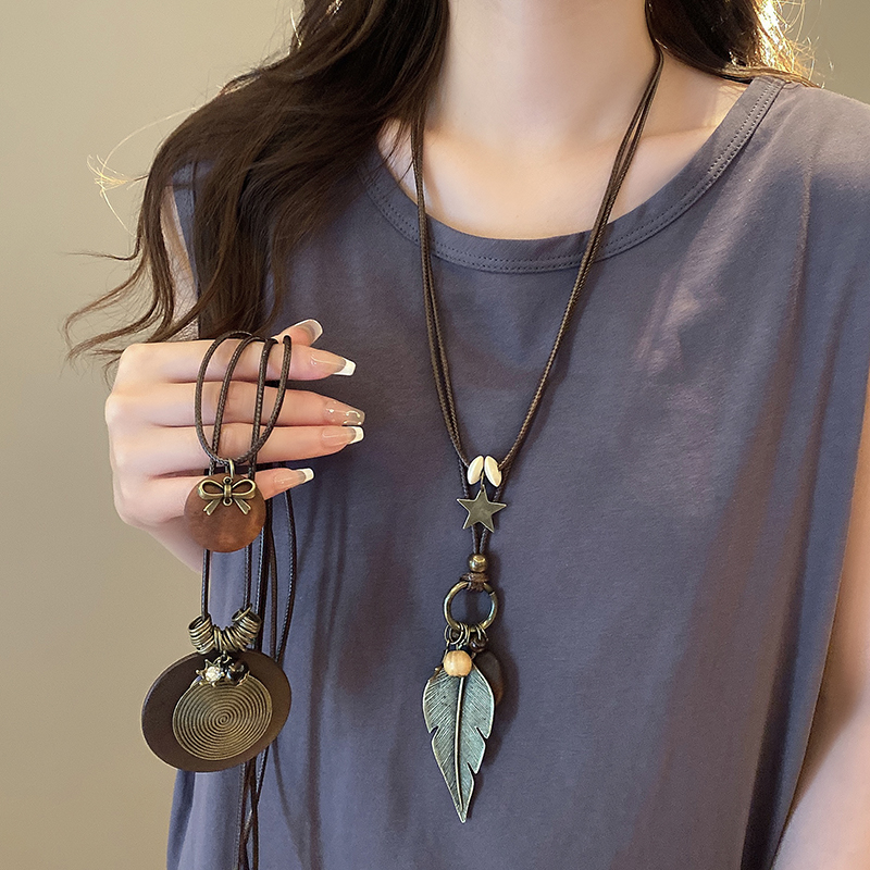 新中式长款羽毛卫衣项链女