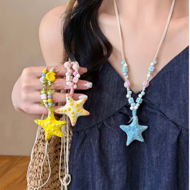 多巴胺彩色海星串珠项链女款海边度假风星星挂绳吊坠独特精致配饰