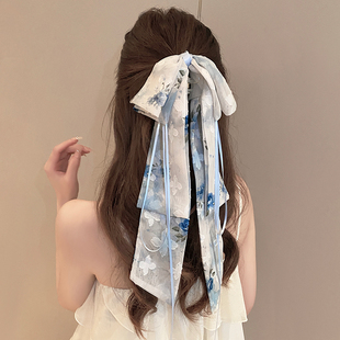 超仙蝴蝶结飘带抓夹女新款后脑勺半扎发鲨鱼夹子汉服旗袍发夹头饰