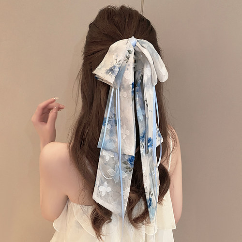 超仙蝴蝶结飘带抓夹女新款