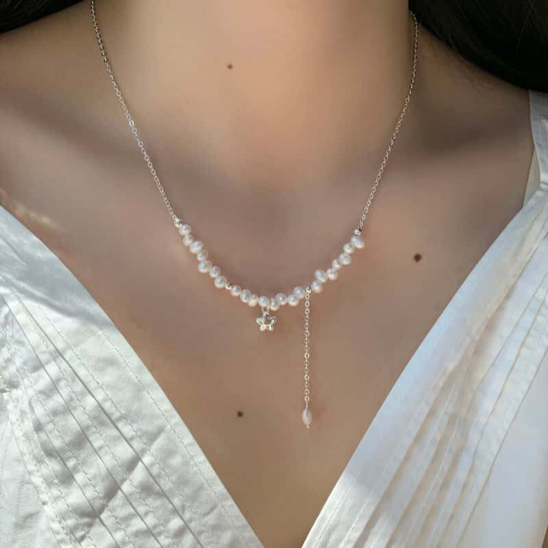 女夏长款项链星星吊坠仿珍珠设计感项链女设计锁骨链颈链礼物精装