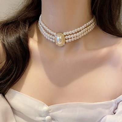 小香风多层珍珠项链女