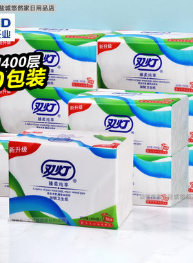 双灯平板卫生纸家用家庭装实惠装400层10包草纸白色加韧压花厕纸