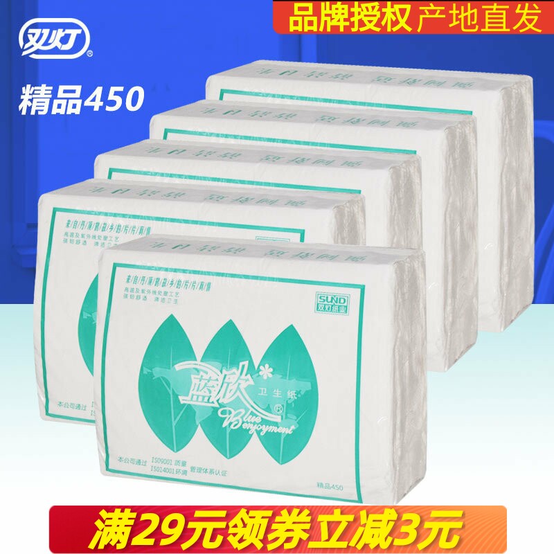 双灯蓝欣卫生纸精品450家用厕纸家庭实惠5包平板厕所方块老式草纸
