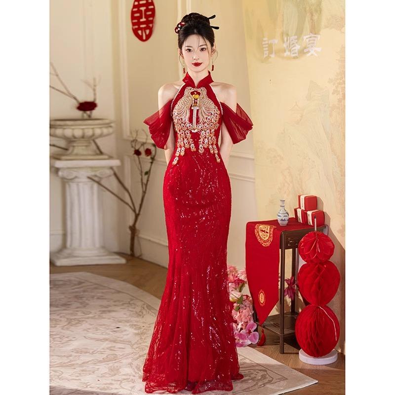 新中式旗袍敬酒服新娘2025新款红色鱼尾高级感订婚晚礼服裙女夏季