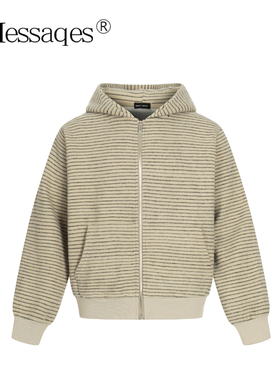 2Messages 美式cleanfit条纹连帽开衫卫衣男宽松拉链外套休闲上衣