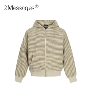 2Messages 美式cleanfit条纹连帽开衫卫衣男宽松拉链外套休闲上衣