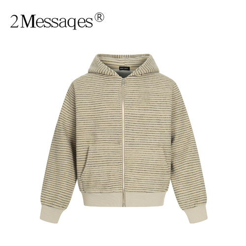 2Messages 美式cleanfit条纹连帽开衫卫衣男宽松拉链外套休闲上衣