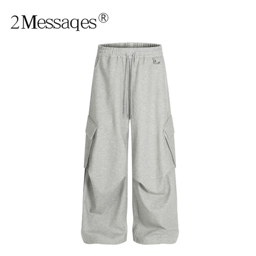 2Messages 美式多口袋工装卫裤男女同款宽松直筒阔腿松紧腰休闲裤