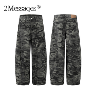 2Messages迷彩弯刀工装裤美式复古宽松直筒多口袋高街男女长裤