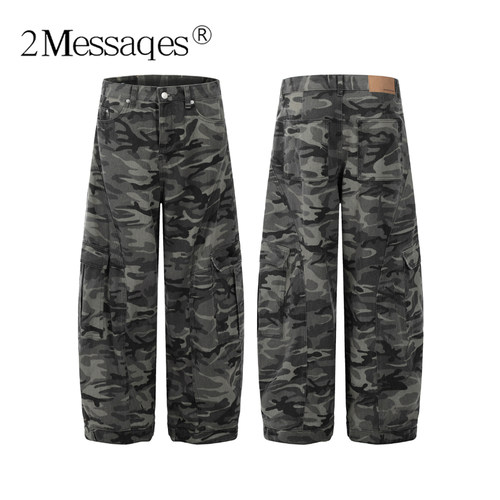 2Messages迷彩弯刀工装裤美式复古宽松直筒多口袋高街男女长裤