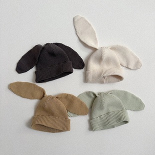 韩国进口婴幼童宝宝凸造型超萌可爱兔耳朵帽子春秋柔软棉线针织帽
