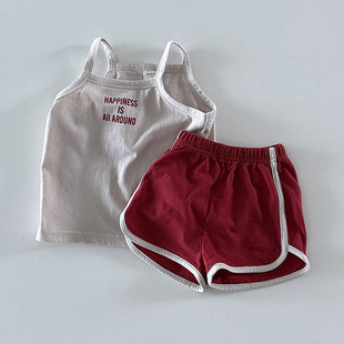 韩国进口婴幼童装男女童夏季可爱休闲薄棉吊带背心短裤运动套装