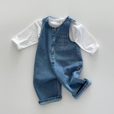 现货韩国婴幼童装休闲牛仔背带裤INS韩系全棉无袖连体裤BONITO