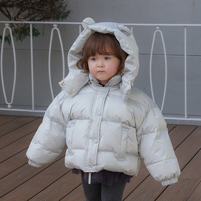 现货韩国进口童装男女童小熊连帽棉服外套冬款保暖高领棉衣面包服