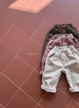 韩国进口婴幼童装简约百搭加绒灯芯绒休闲裤冬款条绒哈伦裤RAKER