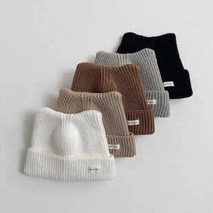 现货韩国进口男女童可爱洋气柔软毛线针织套头帽春秋韩系犄角帽子
