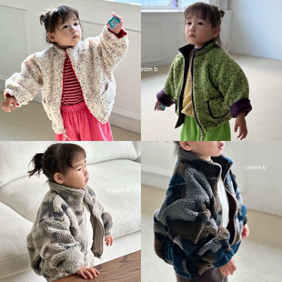 韩国进口婴幼童装男女童冬款加绒加厚保暖防风羊羔毛立领外套