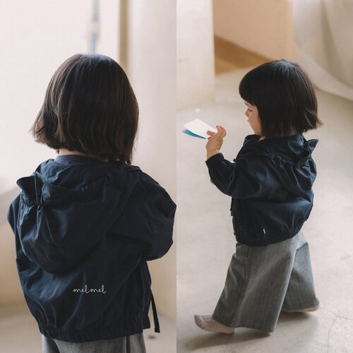 韩国进口婴幼小童装春秋款简约休闲连帽拉链外套防风上衣MELMEL