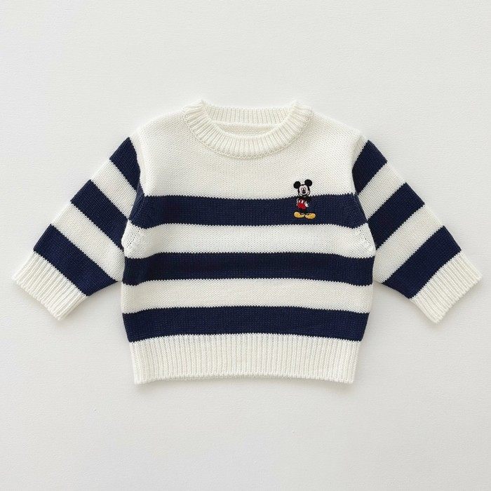 现货韩国进口童装条纹米奇针织衫上衣男女童秋冬洋气百搭套头毛衣