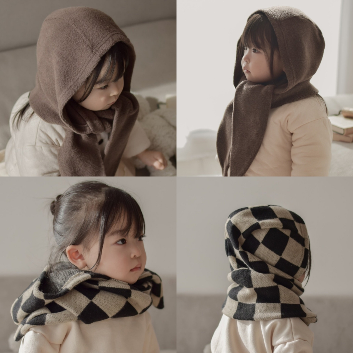 韩国进口婴幼童时髦洋气防风围脖一体帽男女童秋冬复古森系披肩帽