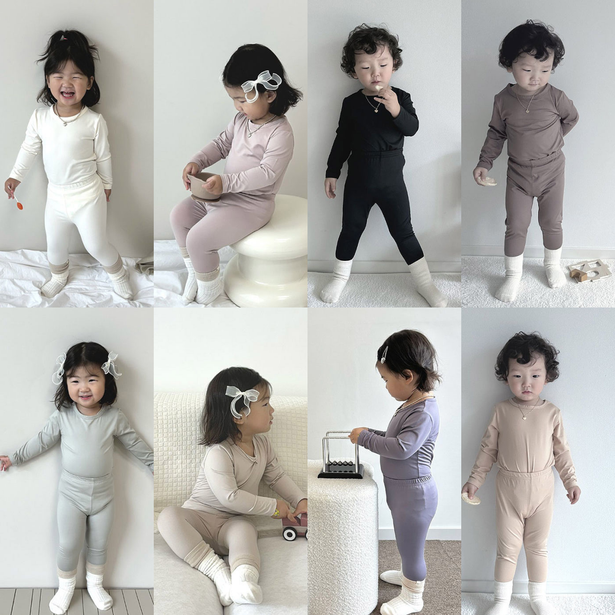 韩国进口婴幼童装简约长袖家居服套装打底秋衣秋裤贴身皮肤衣