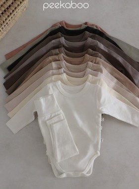 韩国进口婴儿纯棉软糯打底爬服连体衣宝宝春秋家居服套装PEEKABOO