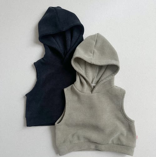 现货韩国进口婴幼童装冬款加绒保暖连帽卫衣马甲防风坎肩MiniRobe