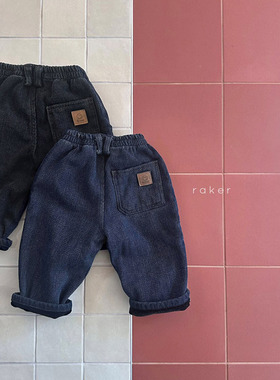 韩国进口婴幼童装冬款简约百搭加绒牛仔裤保暖哈伦休闲裤RAKER