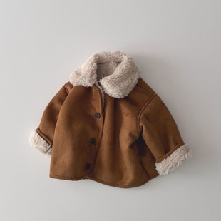韩国进口婴幼童装儿童时尚加厚抓绒保暖鹿皮外套夹克冬款外出服
