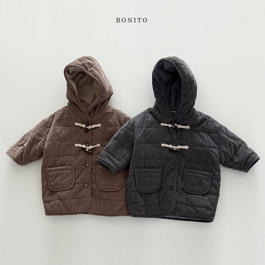 韩国进口婴幼童装冬季复古做旧长款连帽加绒棉袄外套外出服Bonito