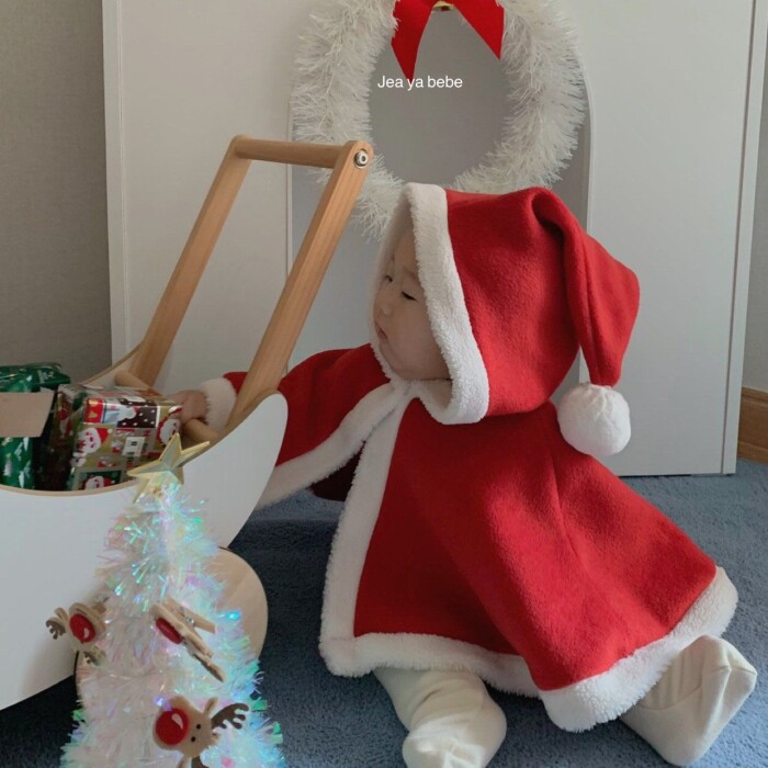 现货韩国进口童装婴幼儿圣诞斗篷儿童新年款可爱凸造型尖尖帽披风