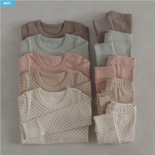 现货韩国进口婴幼童装纯棉波点家居服套装PEEKABOO打底秋衣秋裤