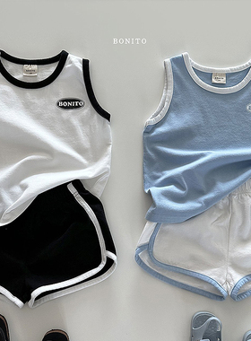 现货韩国进口婴幼童装夏季简单舒服纯棉休闲背心短裤套装Bonito