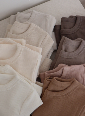 现货韩国童装peekaboo家居服套装宝宝纯棉连体爬服护肚裤打底秋衣