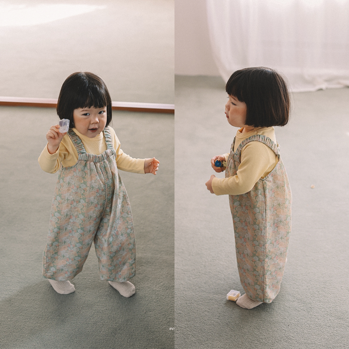 韩国进口婴幼童装女童可爱洋气碎花高腰背带裤春秋日系纯棉连体裤