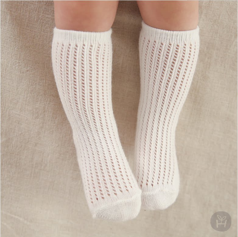 现货韩国进口新生婴儿镂空高筒袜男女宝宝百搭防滑薄款网眼长筒袜