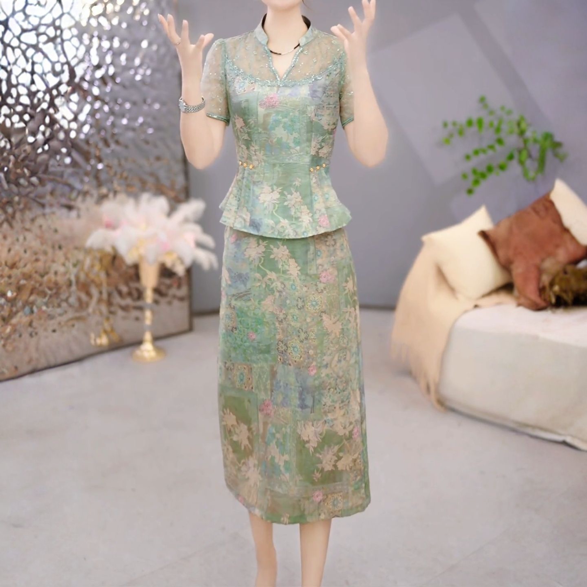 2026夏季新款气减龄半身裙两件套中式时尚气质复古高端镂空套装女
