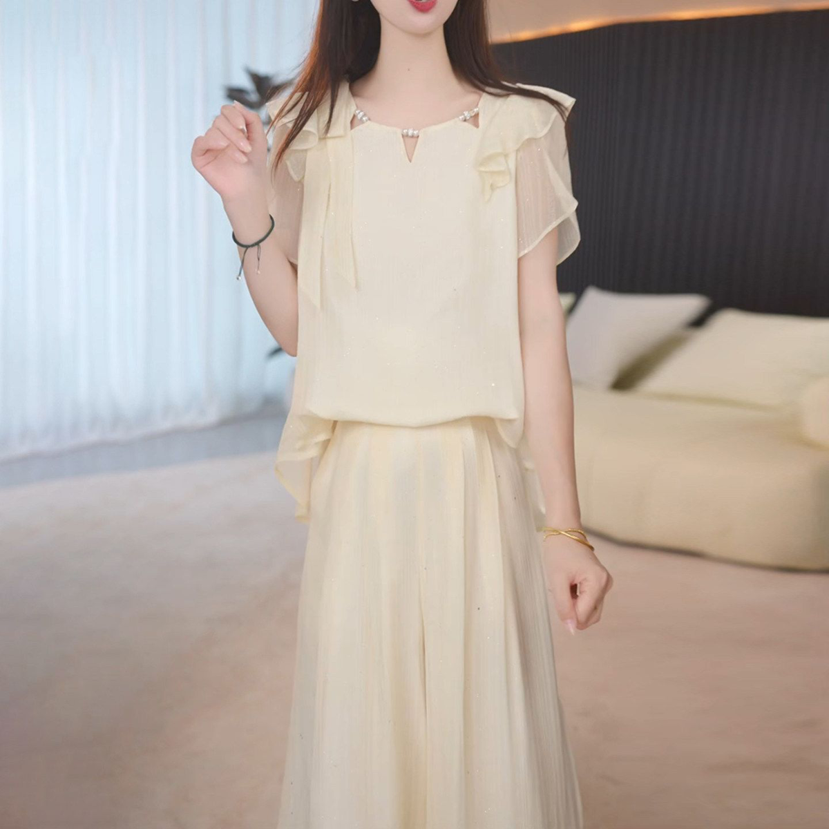 2026新款套装女夏季今年流行爆款时髦洋气减龄高级感阔腿裤两件套