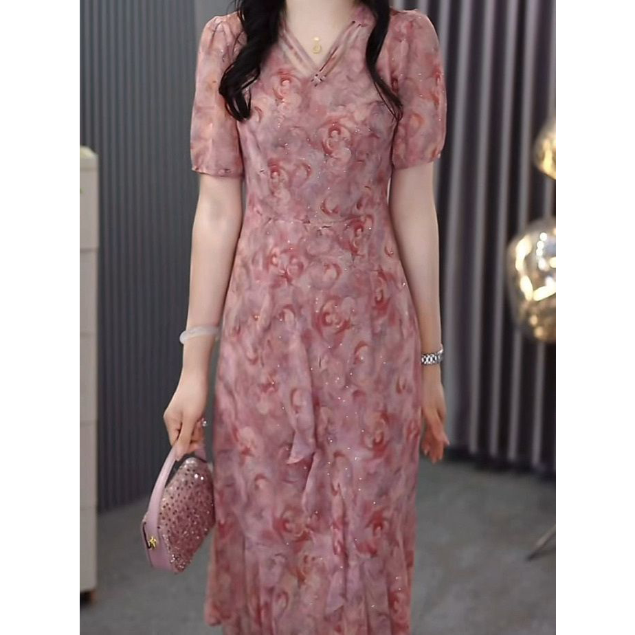 2026夏季新款时尚妈妈优雅显瘦甜美礼服裙子气质高级冰竹丝连衣裙