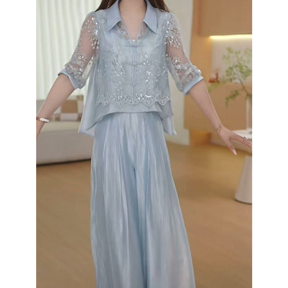 2026夏季新款气质显瘦新中式套装高级莱赛尔天丝上衣裤子两件套装