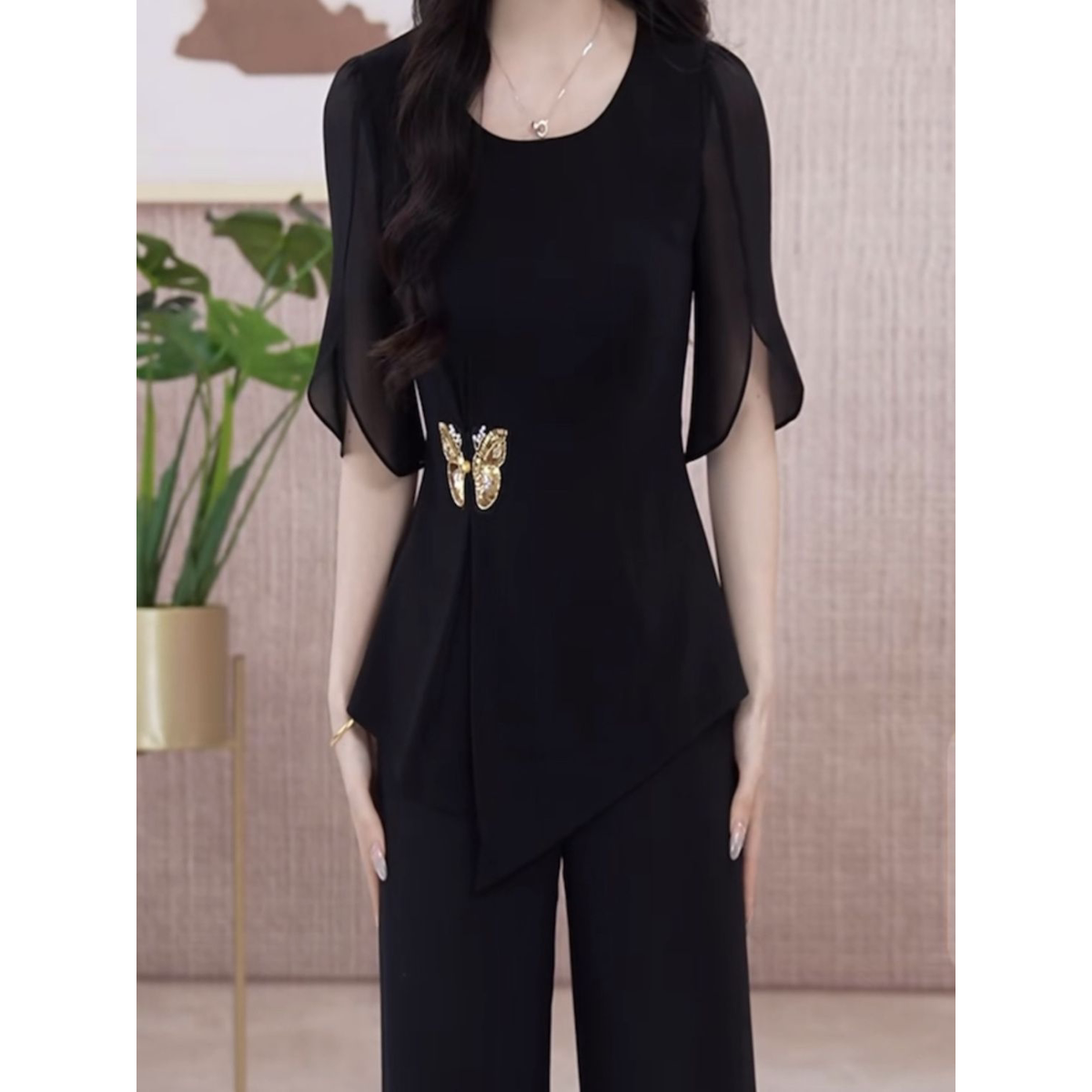 2026爆款夏季优雅简约减龄时尚套装高档天丝洋气上衣+裤子两件套