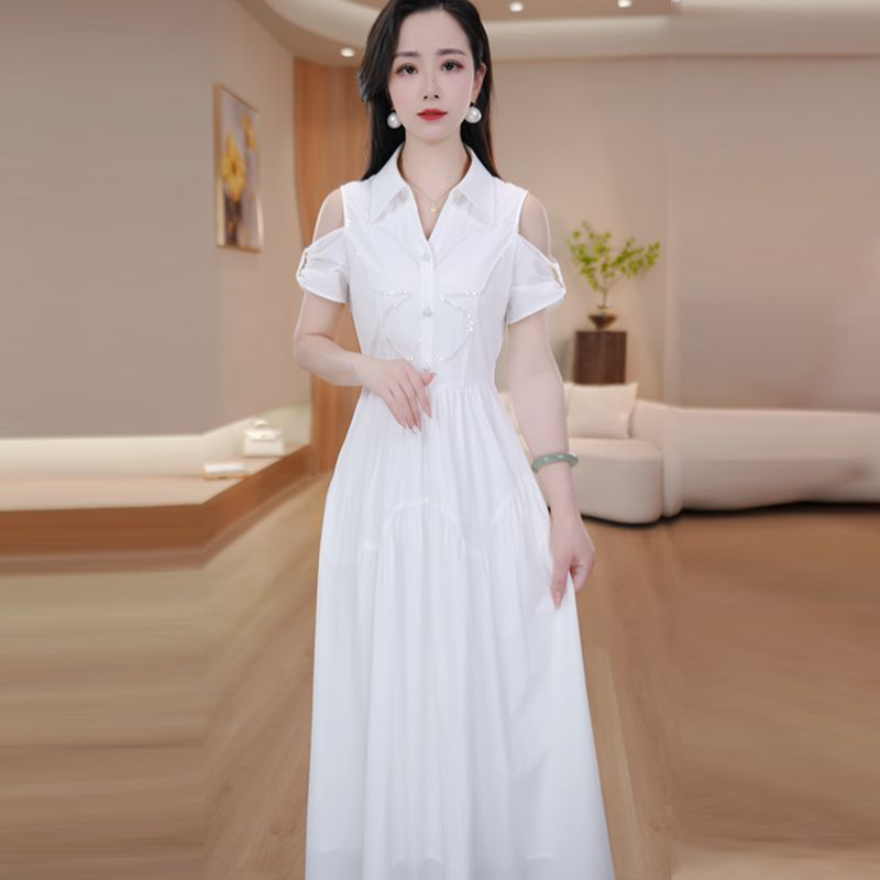高端时尚洋气连衣裙2026新款简约精致露肩夏季显瘦减龄气质连衣裙