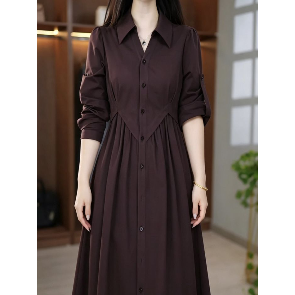 2026秋季新款优雅大气遮肉显瘦裙子高级莱卡棉时尚气质礼服裙女