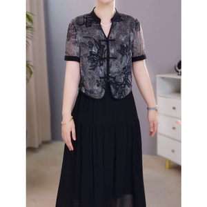 2026夏季新款精致贵气显瘦裙子高档云锦丝时尚洋气假两件礼服裙女